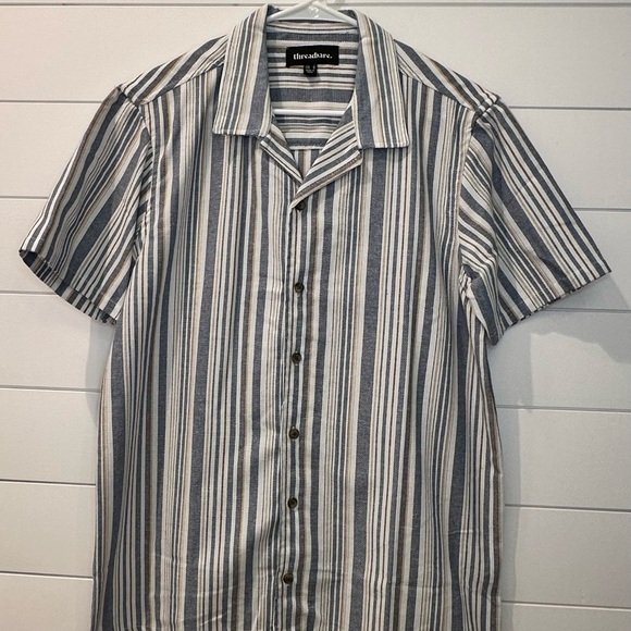 Threadbare Men's Blue and White Striped Casual Shirt - Picture 1 of 3